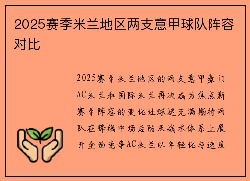2025赛季米兰地区两支意甲球队阵容对比