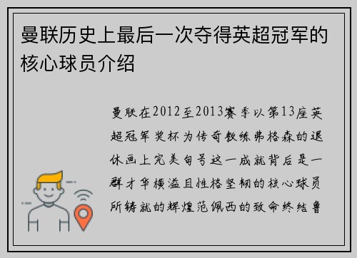 曼联历史上最后一次夺得英超冠军的核心球员介绍