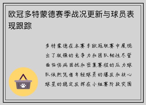 欧冠多特蒙德赛季战况更新与球员表现跟踪